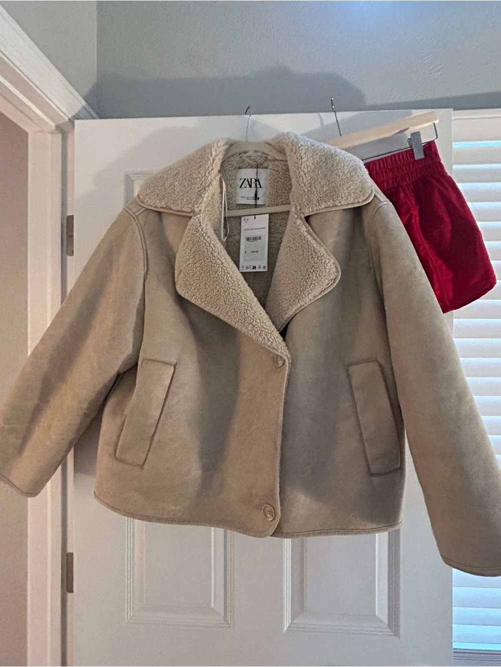 Zara Beige Sherpa-Trim Puffer Jacket